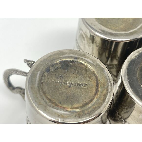 Set Of 4 Vintage Espresso Cordial Glasses Silver Plated Dragon Handles Italy - Picture 7 of 7